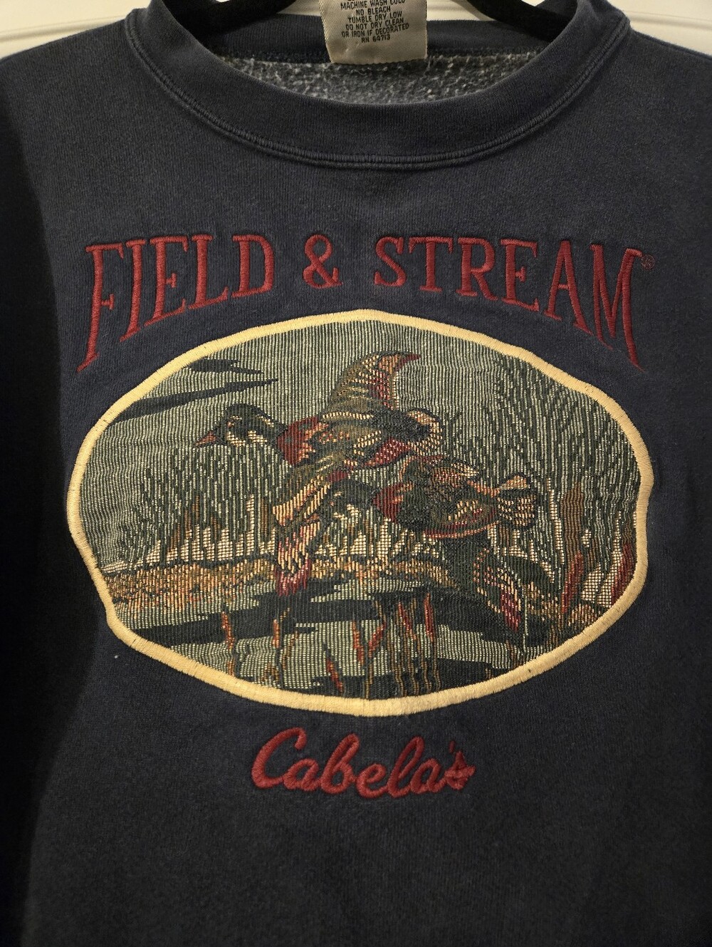 Vintage Cabelas Field & Stream Navy Crewneck Sweatshirt with Embroidery - Picture 2 of 5